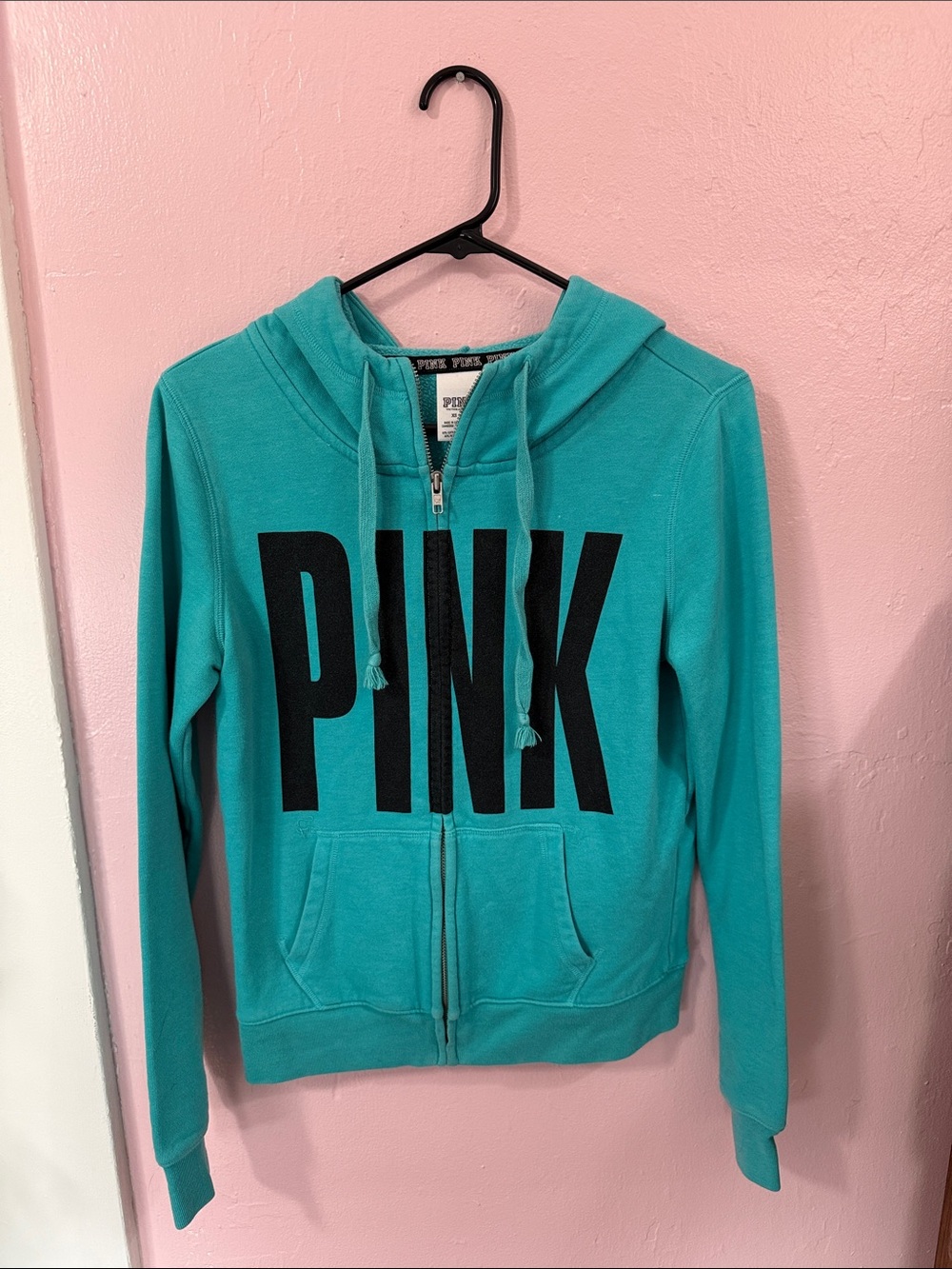 Y2K PINK Victoria's Secret Teal Zip-Up Puffer Hoodie
